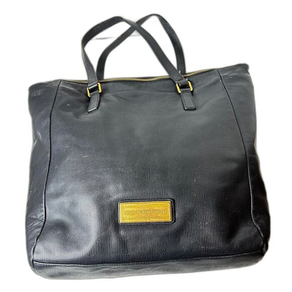 Marc By Marc Jacobs Black Reptile Textured Leather Dual Handle Tote Bag - Picture 1 of 13